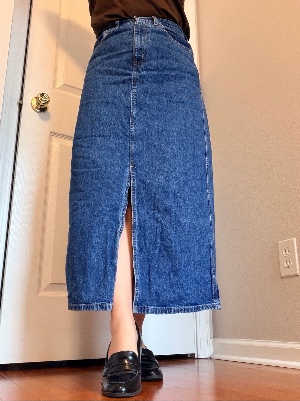 VTG Eddie Bauer Blue Denim Maxi Skirt size 8 90s Y2K Western Cowgirl